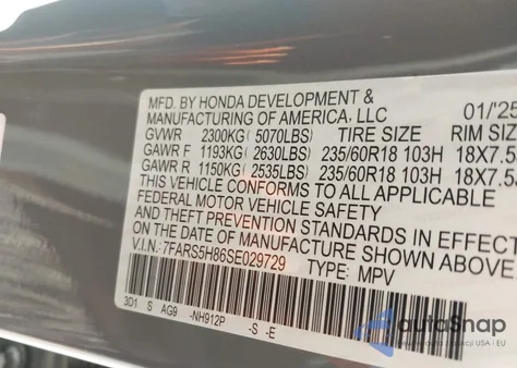 2025 Honda Cr-V Hybrid Sport-L из США, поврежденный, VIN 7FARS5H86SE029729